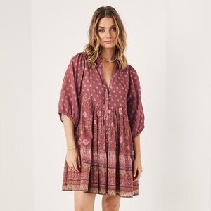 Spell Utopia Tunic Mini Dress in Berry Size Small